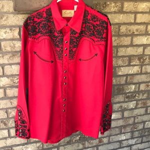 Red men's Scully embroidered Western shirt